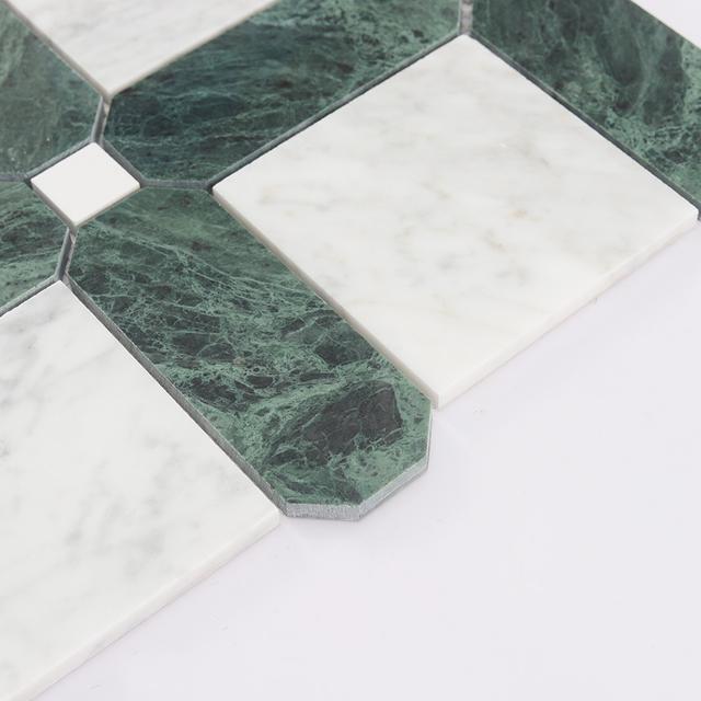 Framed Square Marble Mosaic White and Green Tile — mosaic vuông bằng đá marble trắng & xanh lục