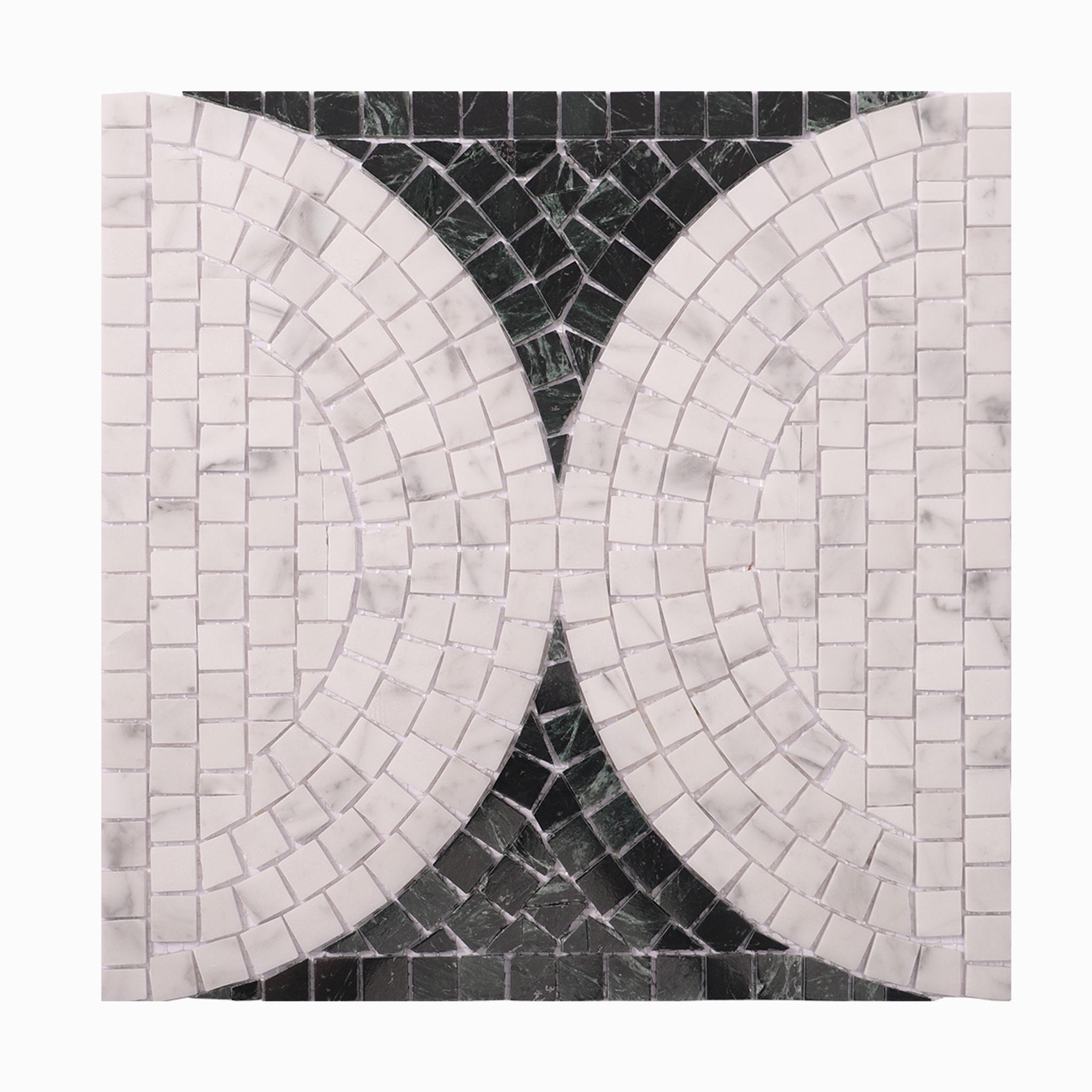 Green and White Semicircle Handmade Mosaic Tiles — mosaic ghép nghệ thuật bằng đá marble trắng & xanh lục