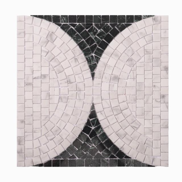Green and White Semicircle Handmade Mosaic Tiles — mosaic ghép nghệ thuật bằng đá marble trắng & xanh lục