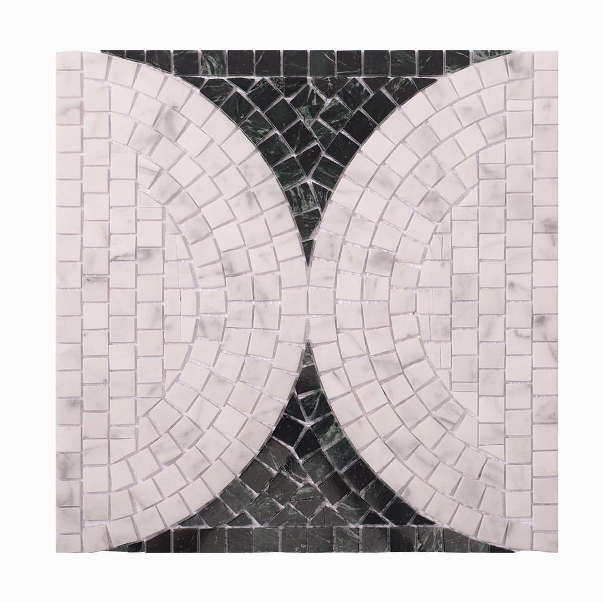 Green and White Semicircle Handmade Mosaic Tiles — mosaic ghép nghệ thuật bằng đá marble trắng & xanh lục