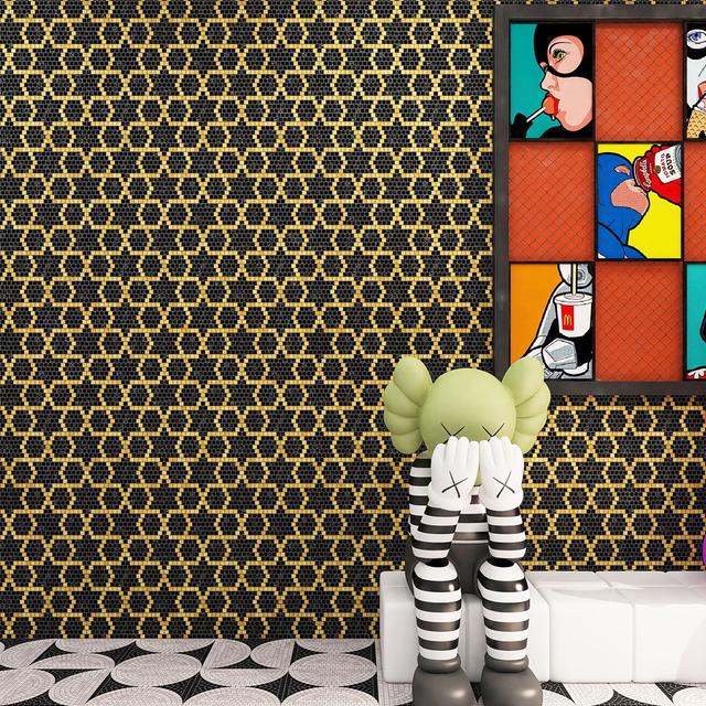 Black and Gold Micro-Mosaic Geometric Tiles — Rochelle Rochelle Stone