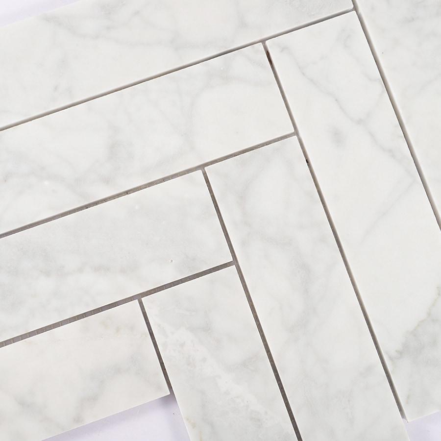 Carrara White Large Herringbone Marble Mosaic — mosaic xương cá bằng đá marble trắng Carrara