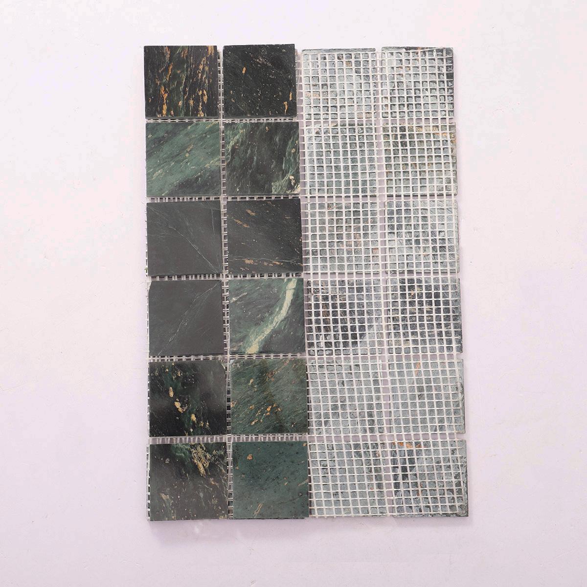 Green Marble Square Mosaic Tiles for Walls and Floors — mosaic vuông bằng đá marble xanh lục