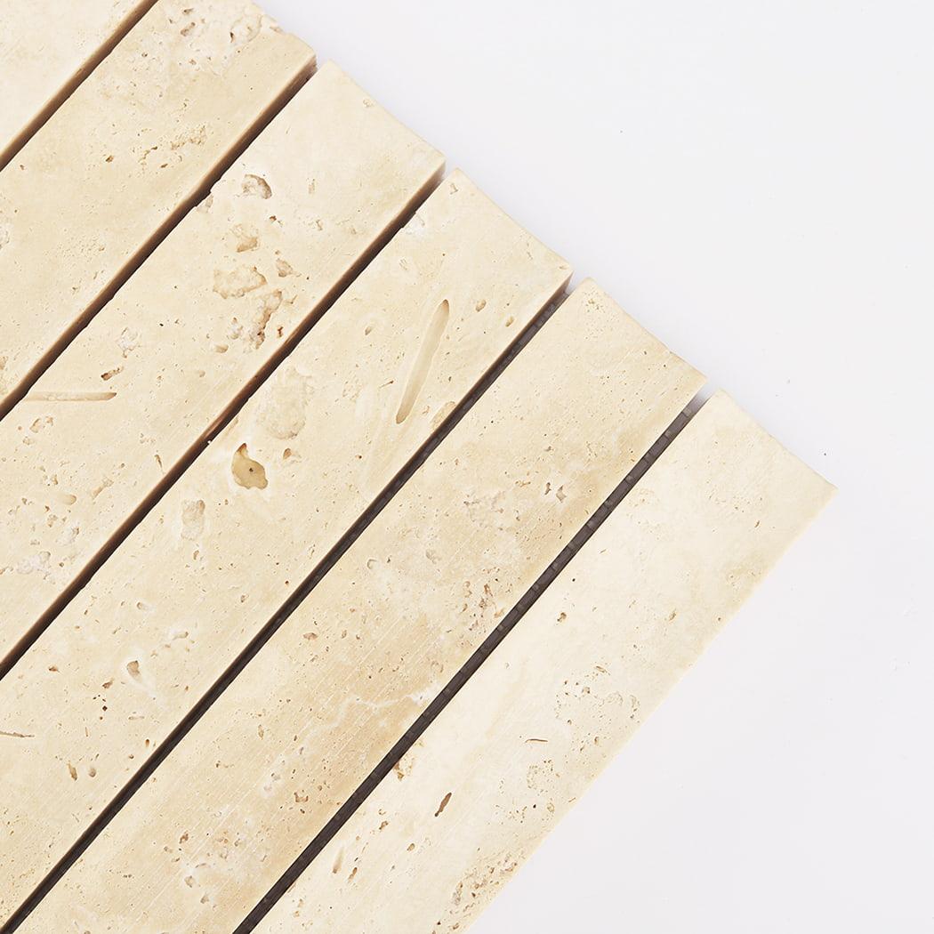 Beige Travertine Fluted Mosaic Wall Tile for Kitchen and Bathroom — mosaic rãnh sọc (fluted) bằng đá travertine beige