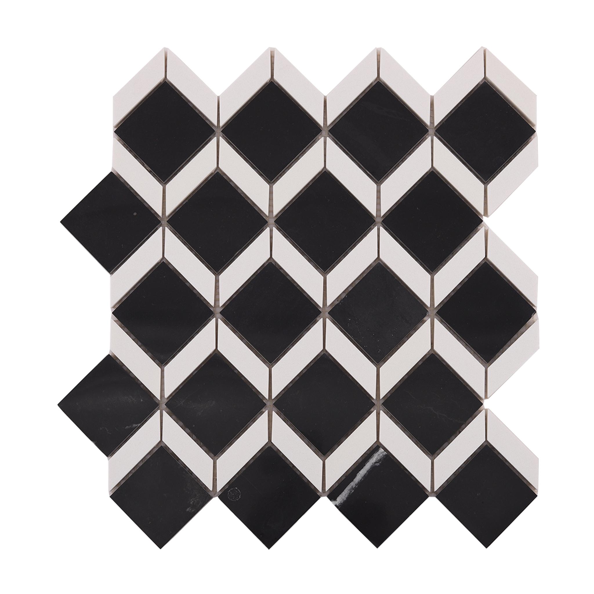 White and Black Geometric Square Marble Tile — mosaic vuông bằng đá marble đen & trắng