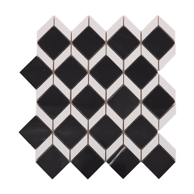 White and Black Geometric Square Marble Tile — mosaic vuông bằng đá marble đen & trắng