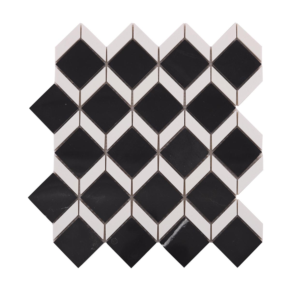 White and Black Geometric Square Marble Tile — mosaic vuông bằng đá marble đen & trắng