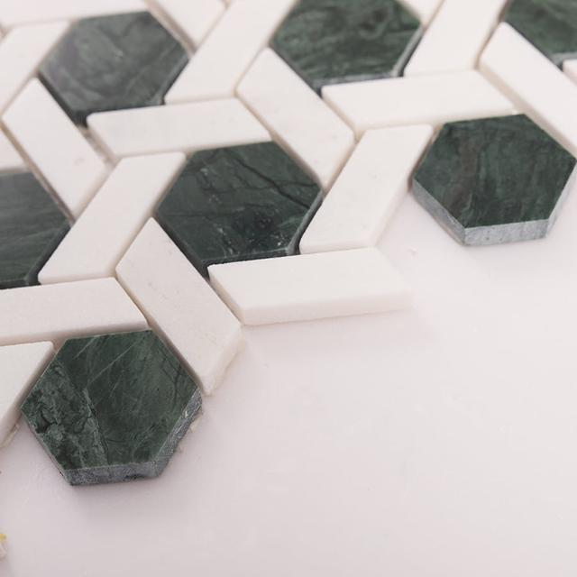 Green and White Lattice Marble Mosaic Tiles — mosaic ghép nghệ thuật bằng đá marble trắng & xanh lục