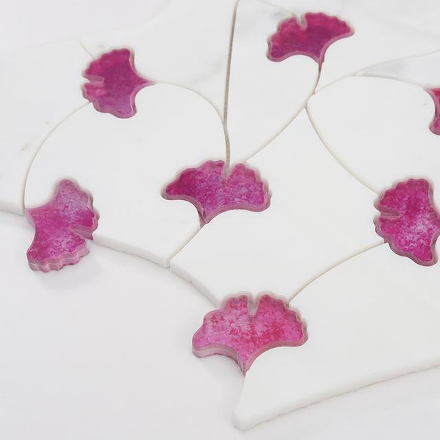 Marble and Glass Waterjet Floral Mosaic Tile — mosaic hoa văn waterjet bằng đá marble tự nhiên