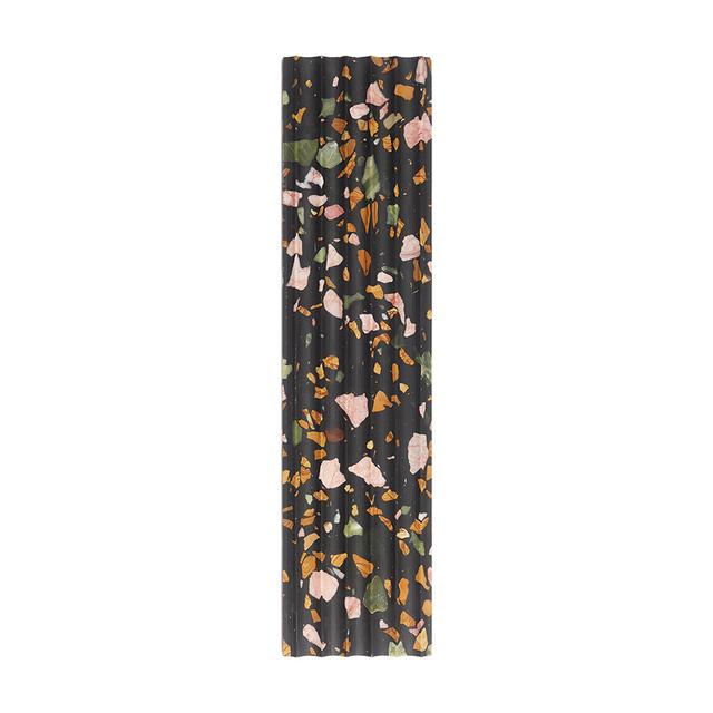 3D Black Terrazzo Fluted Tile with Colorful Stone Fragments — mosaic rãnh sọc (fluted) bằng đá terrazzo đen