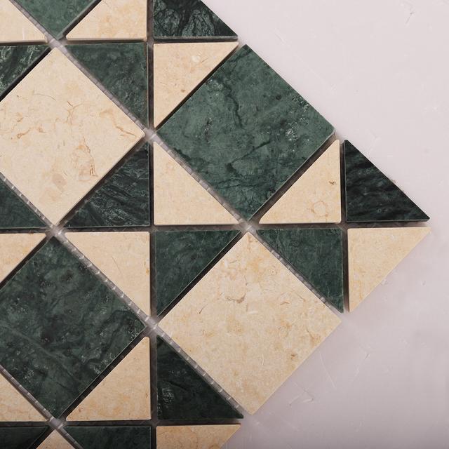 Natural Marble Green and Beige Mosaic Tiles — mosaic ghép nghệ thuật bằng đá marble xanh lục & beige