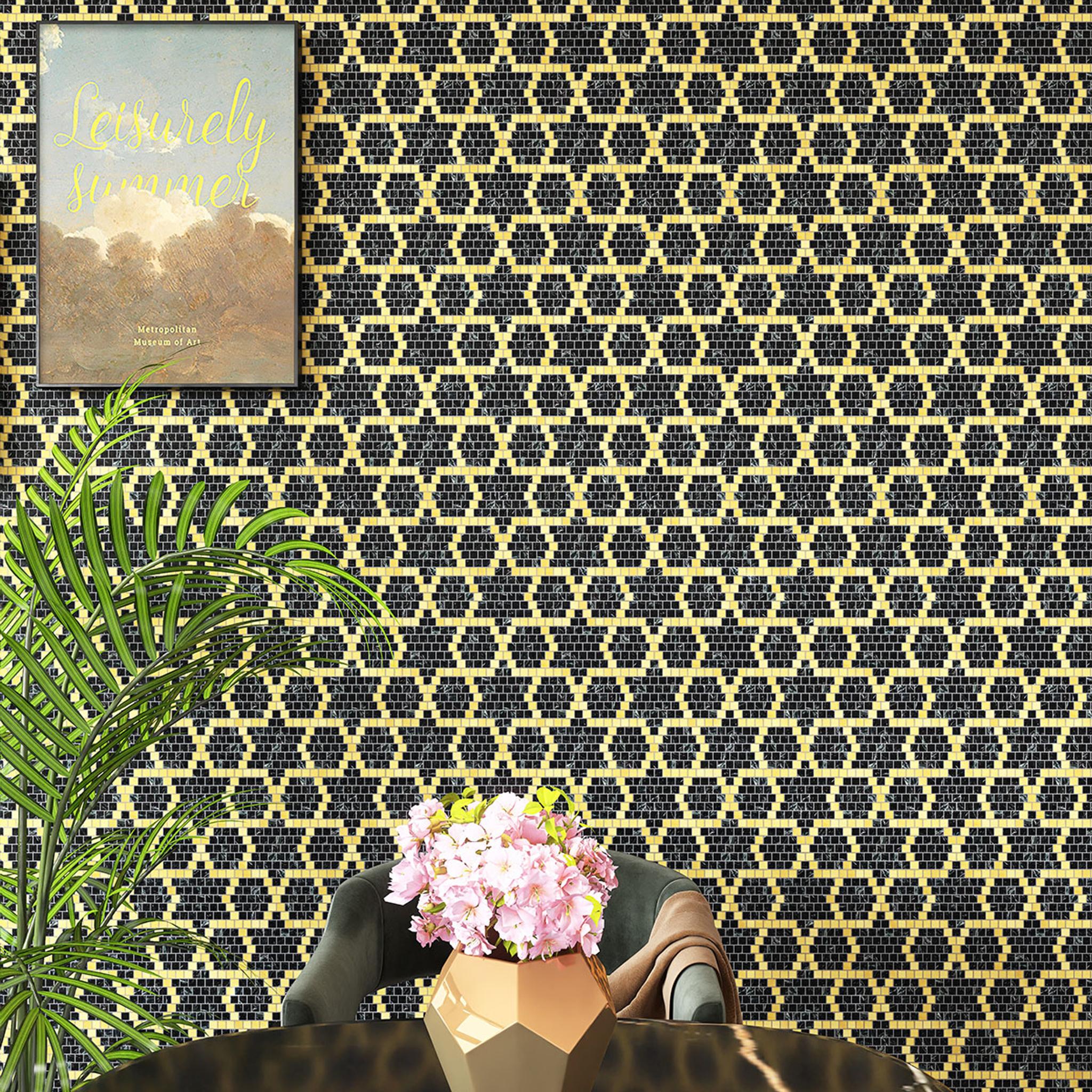 Green and Gold Marble Mosaic Tiles — mosaic subway (gạch thẻ) bằng đá marble xanh lục & vàng