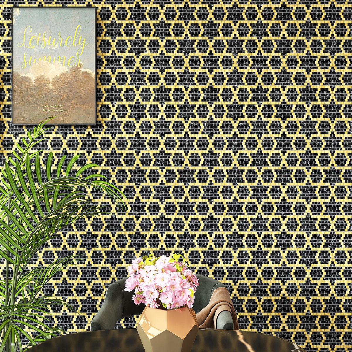 Green and Gold Marble Mosaic Tiles — mosaic subway (gạch thẻ) bằng đá marble xanh lục & vàng