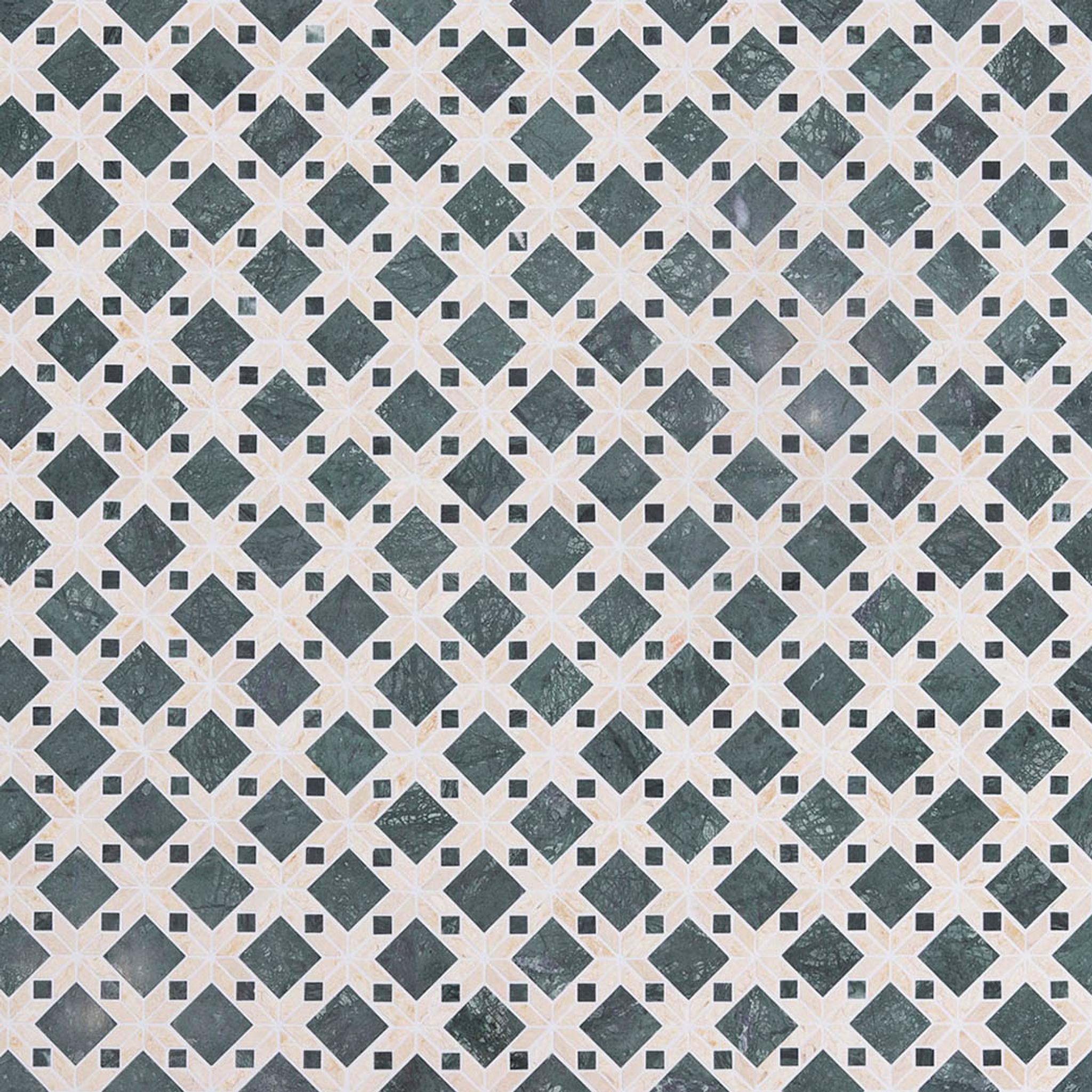 Polished Green Floral Marble Mosaic Tile — mosaic hoa văn waterjet bằng đá marble xanh lục