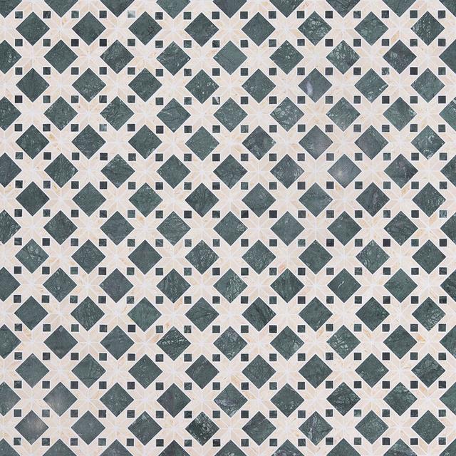 Polished Green Floral Marble Mosaic Tile — mosaic hoa văn waterjet bằng đá marble xanh lục