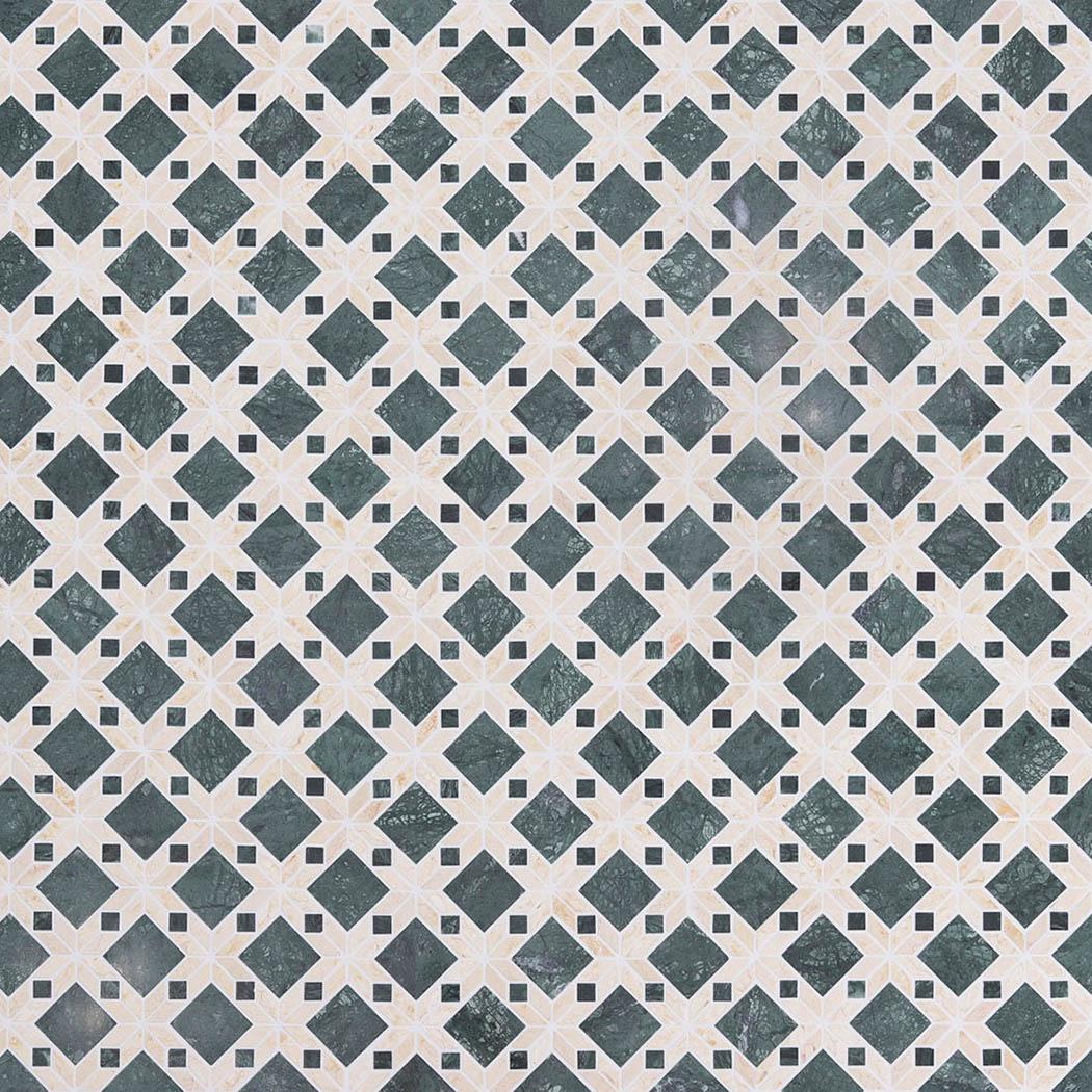 Polished Green Floral Marble Mosaic Tile — mosaic hoa văn waterjet bằng đá marble xanh lục