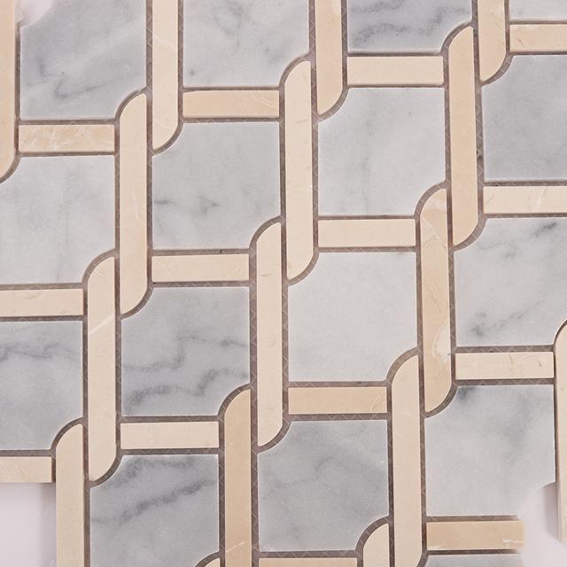 Gray and Beige Princess Weave Rope Marble Tiles –Elegant Interlaced — mosaic ghép nghệ thuật bằng đá marble beige & xám
