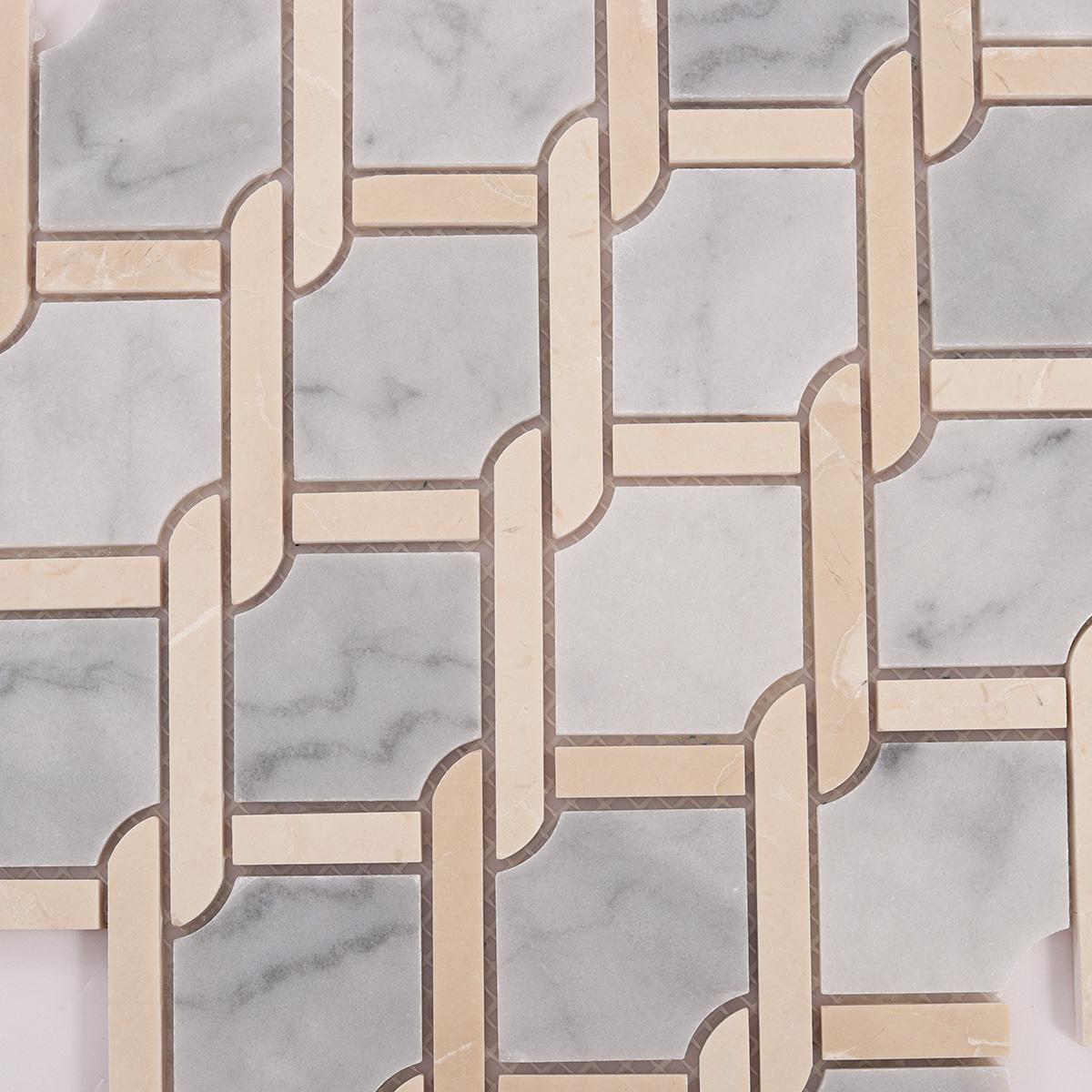 Gray and Beige Princess Weave Rope Marble Tiles –Elegant Interlaced — mosaic ghép nghệ thuật bằng đá marble beige & xám