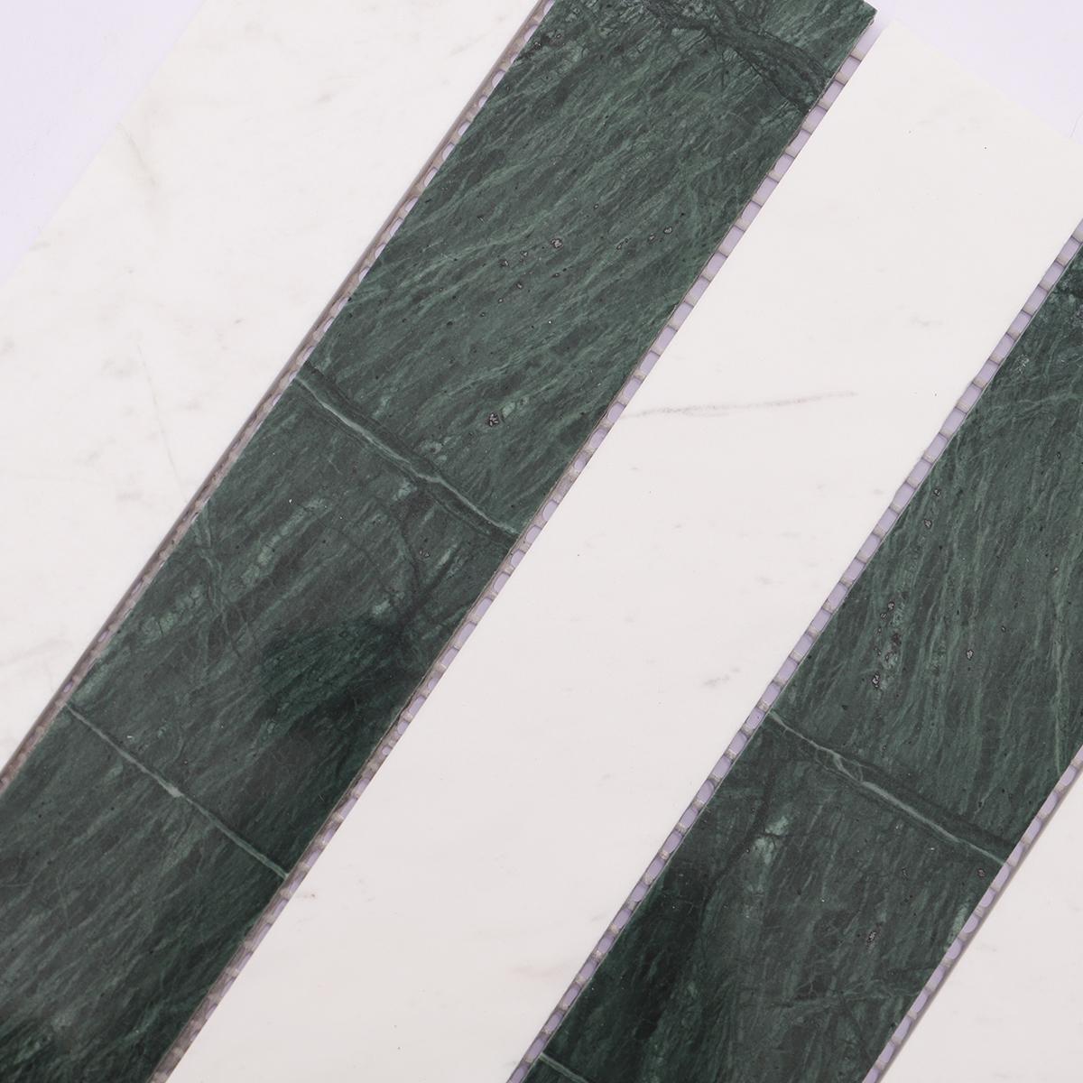 Green and White Vertical Subway Marble Mosaic — mosaic subway (gạch thẻ) bằng đá marble xanh & trắng