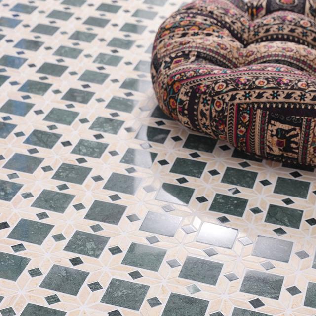 Polished Green Floral Marble Mosaic Tile — mosaic hoa văn waterjet bằng đá marble xanh lục