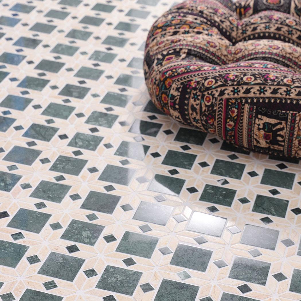 Polished Green Floral Marble Mosaic Tile — mosaic hoa văn waterjet bằng đá marble xanh lục