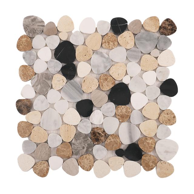 Mixed Color Flat Pebble Marble Mosaic Tiles — Rochelle Rochelle Stone