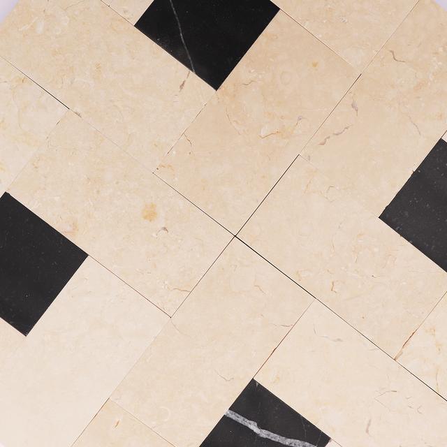 Beige and Black Basketweave Marble Floor Tiles — mosaic đan rổ (basketweave) bằng đá marble đen & beige