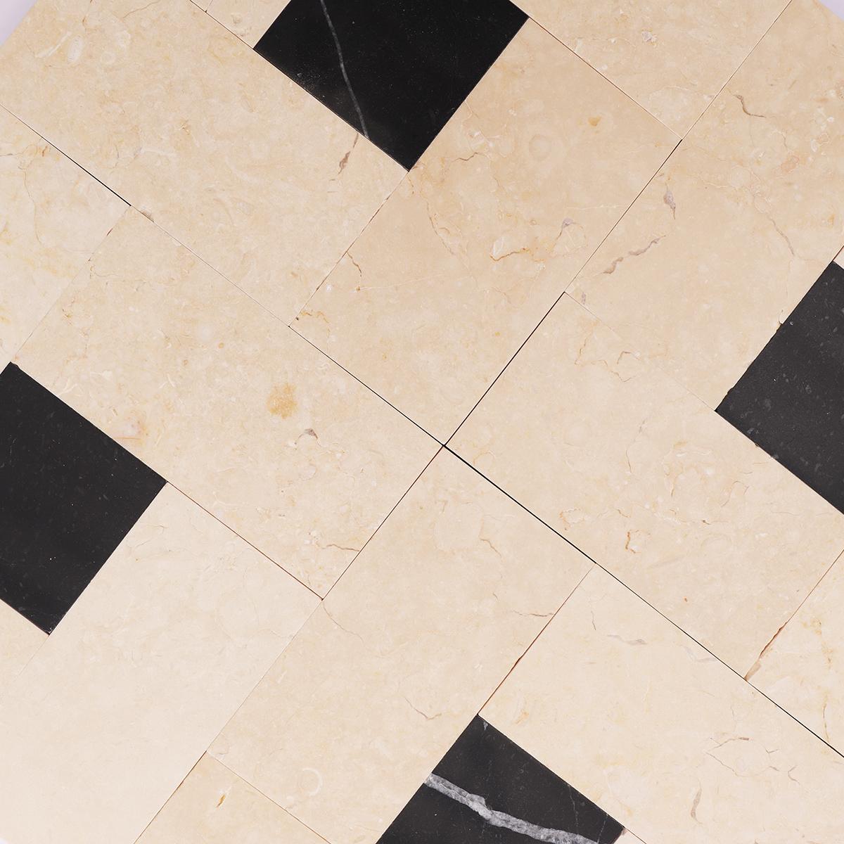 Beige and Black Basketweave Marble Floor Tiles — mosaic đan rổ (basketweave) bằng đá marble đen & beige