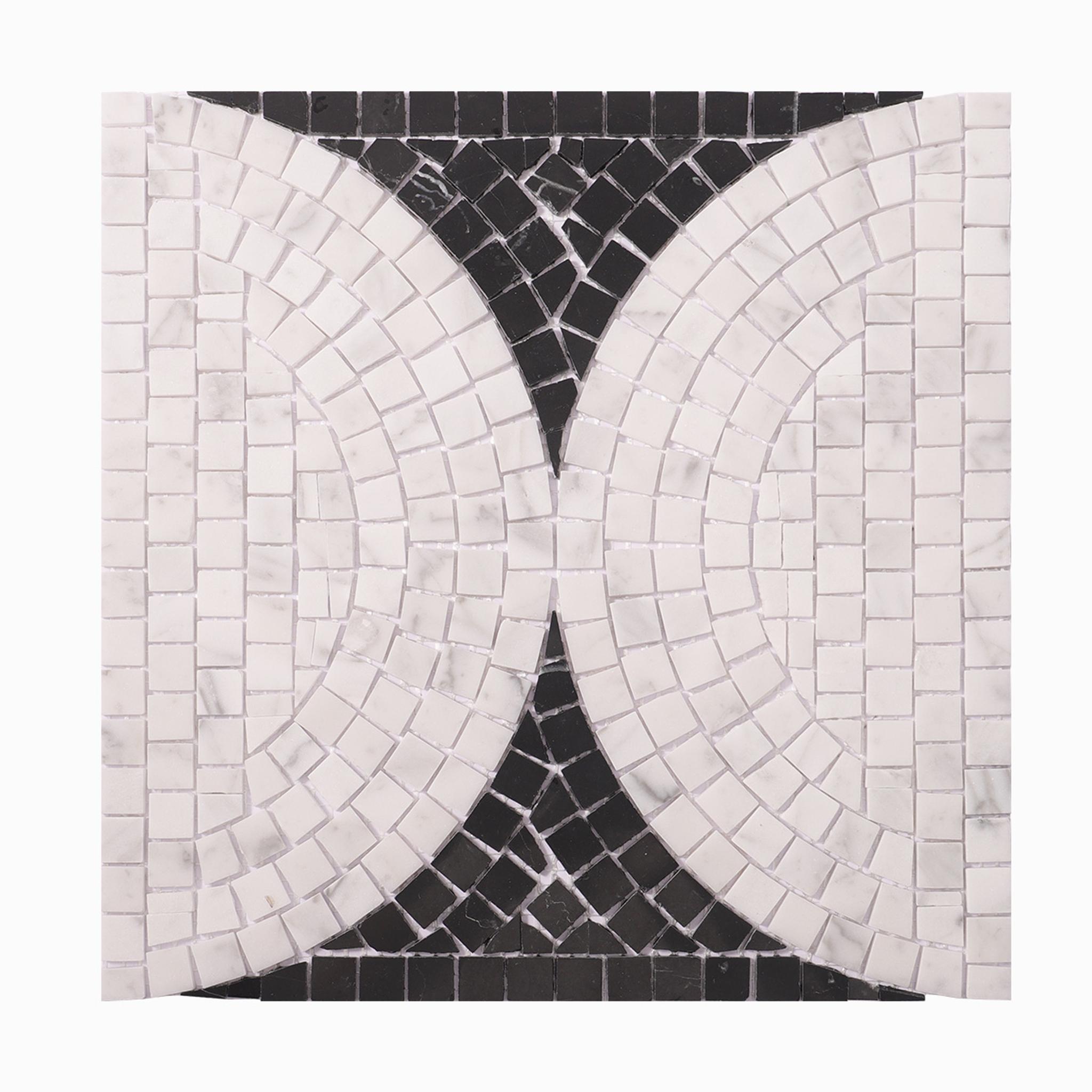 Black and White Semicircle Handmade Mosaic Tiles — mosaic ghép nghệ thuật bằng đá marble đen & trắng