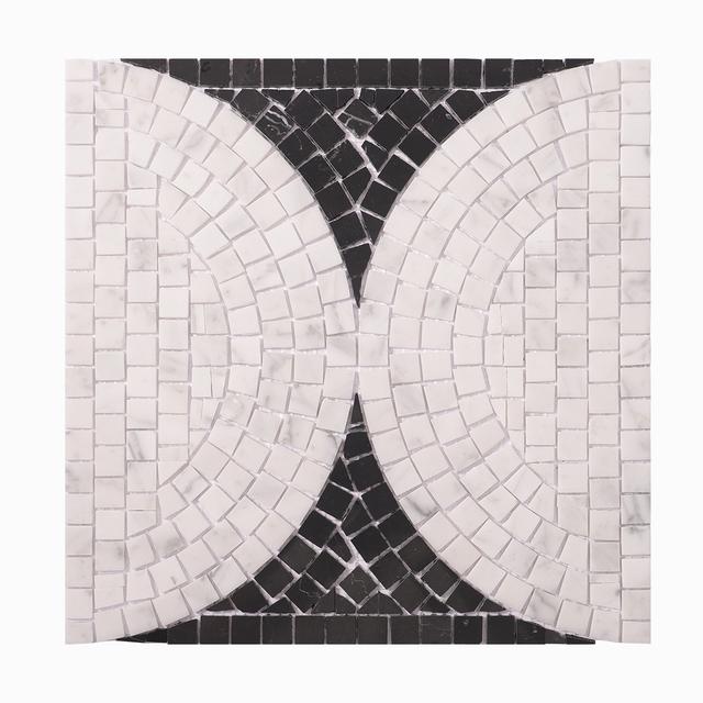 Black and White Semicircle Handmade Mosaic Tiles — mosaic ghép nghệ thuật bằng đá marble đen & trắng