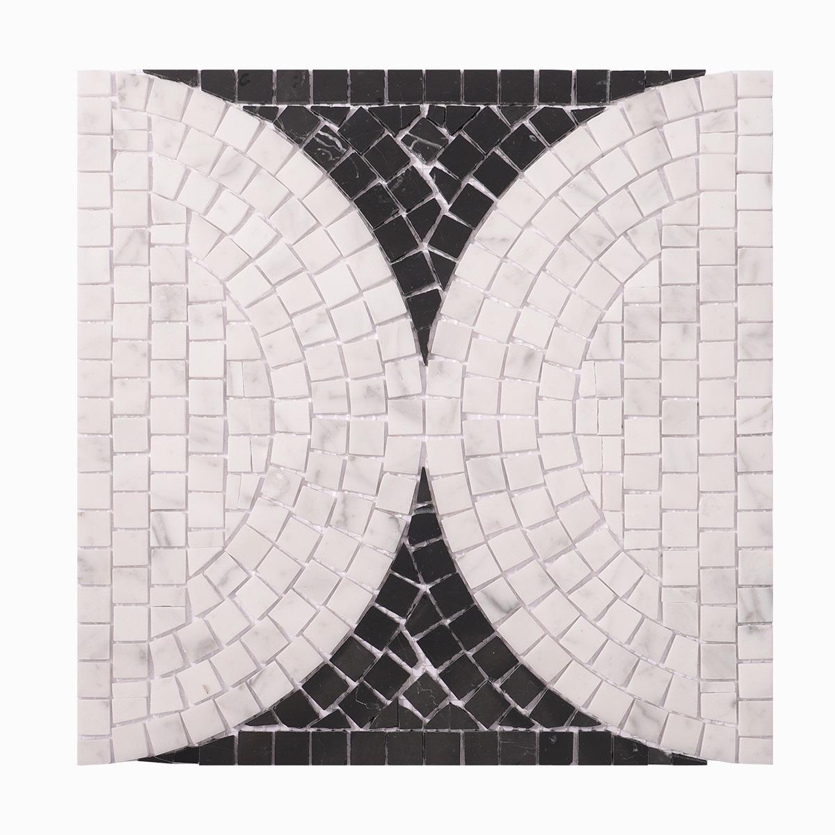 Black and White Semicircle Handmade Mosaic Tiles — mosaic ghép nghệ thuật bằng đá marble đen & trắng