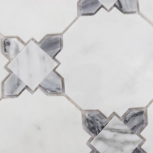 White and Gray Marble Mosaic Tile with Classic Geometric Pattern — mosaic ghép nghệ thuật bằng đá marble trắng & xám