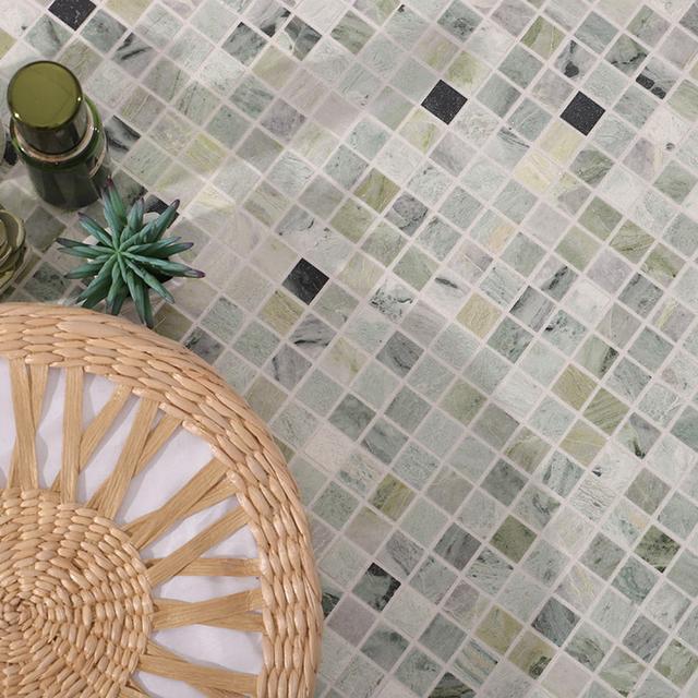 Envy Green Square Marble Mosaic Tiles — mosaic vuông bằng đá marble xanh lục & đỏ