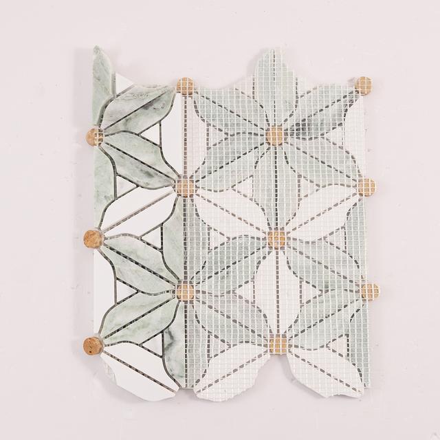 Ming Green and White Flower Marble Mosaic Tiles — mosaic hoa văn waterjet bằng đá marble trắng & xanh lục