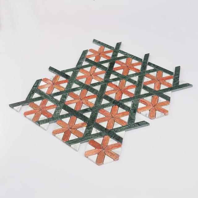 Thassos Star Pattern Marble Mosaic Tile — mosaic ghép nghệ thuật bằng đá marble tự nhiên