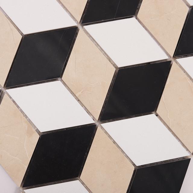 Black and White Diamond Cube Marble Tiles — mosaic ghép nghệ thuật bằng đá marble đen & trắng