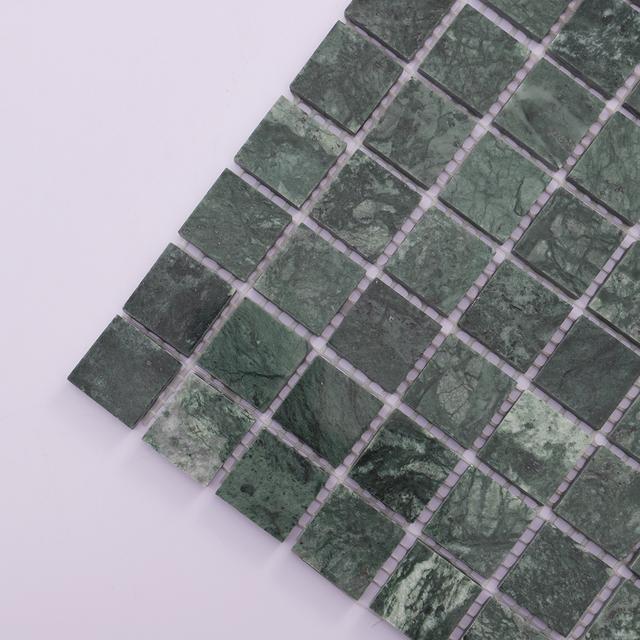 Green Square Honed Natural Marble Mosaic Tiles — mosaic vuông bằng đá marble xanh lục