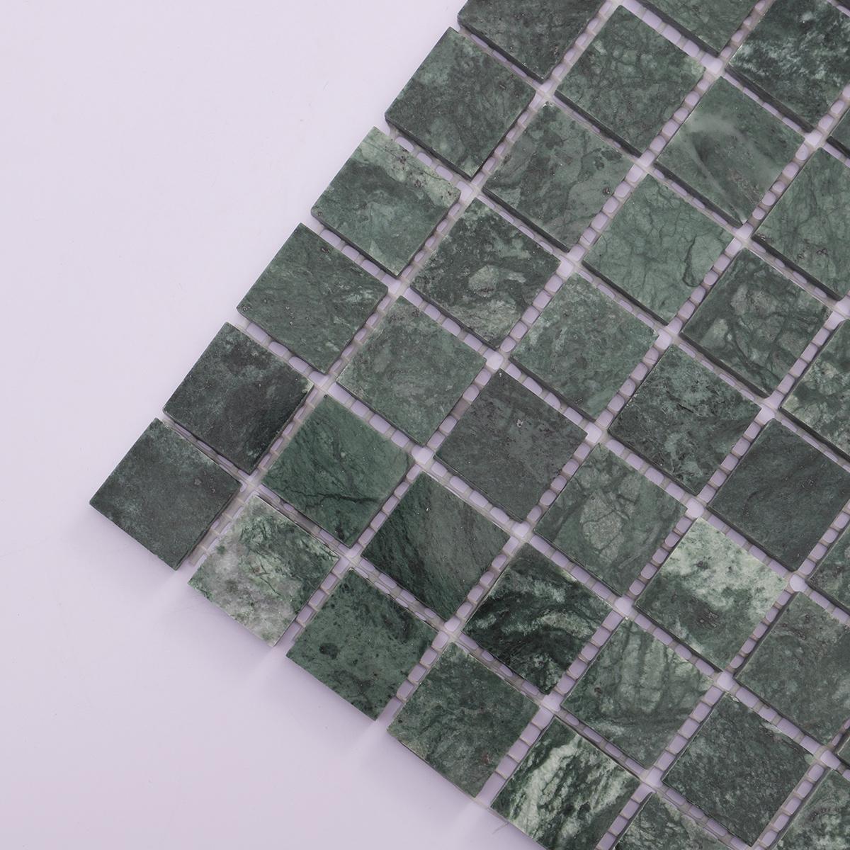Green Square Honed Natural Marble Mosaic Tiles — mosaic vuông bằng đá marble xanh lục