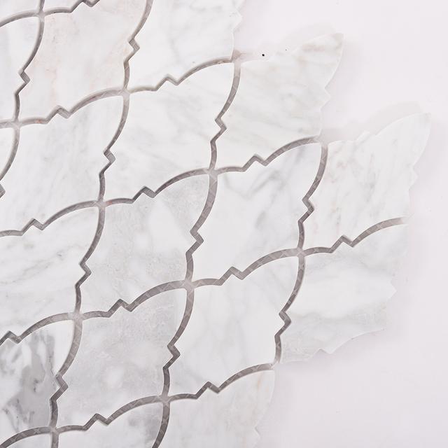 Arabesque Carrara White Polished Honed Marble Mosaic Tile — mosaic arabesque bằng đá marble trắng & trắng Carrara