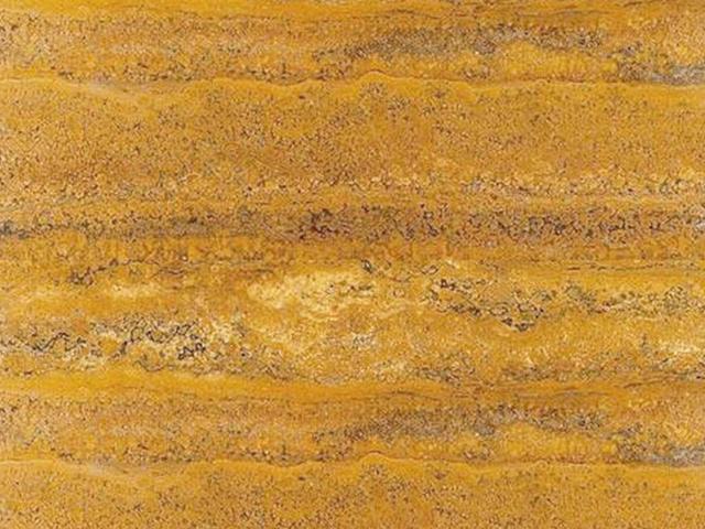 Mặt tấm Travertine Giallo — vân vein-cut vàng nghệ, vân thực tế