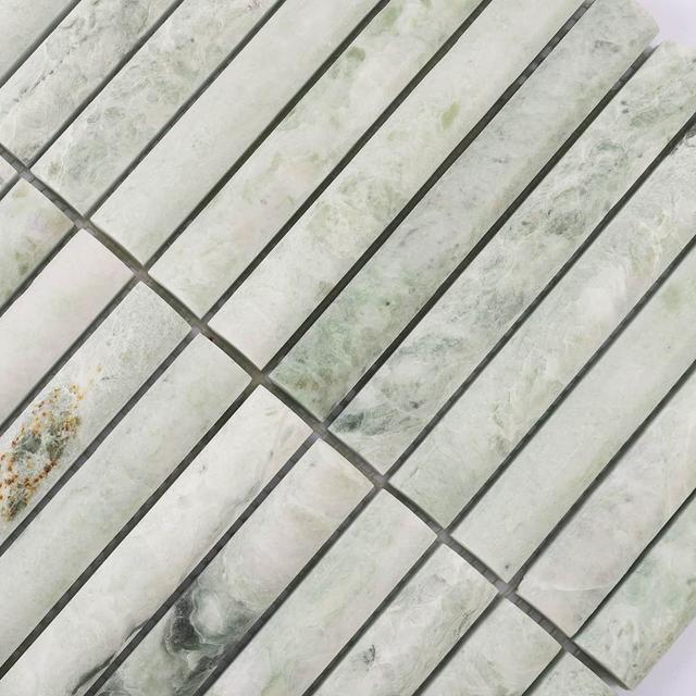 Light Green Fluted Marble Strip Mosaic Tile Backsplash Wall — mosaic rãnh sọc (fluted) bằng đá marble xanh lục