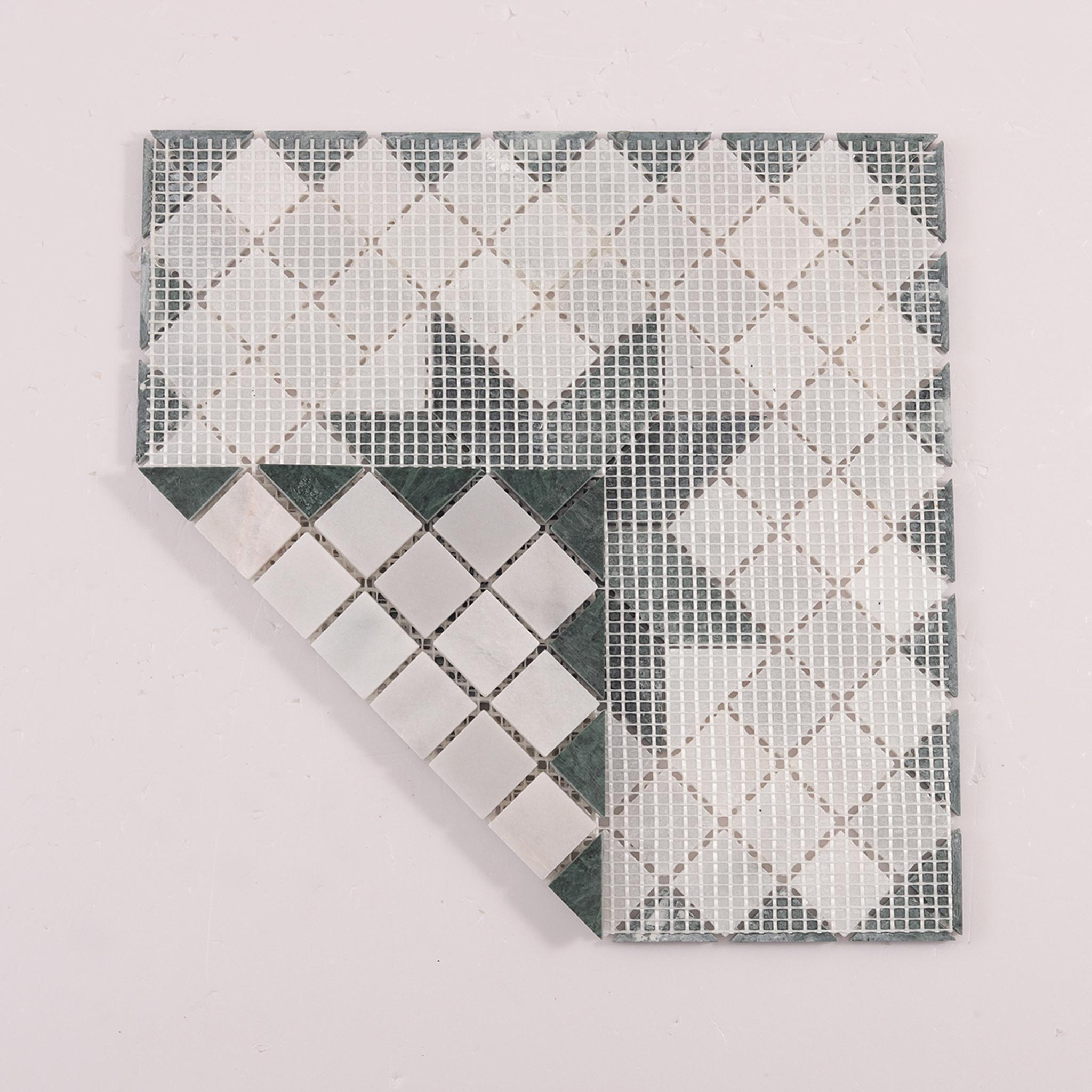 Carrara White & Green Star Marble Mosaic Tiles — mosaic ghép nghệ thuật bằng đá marble trắng & xanh lục