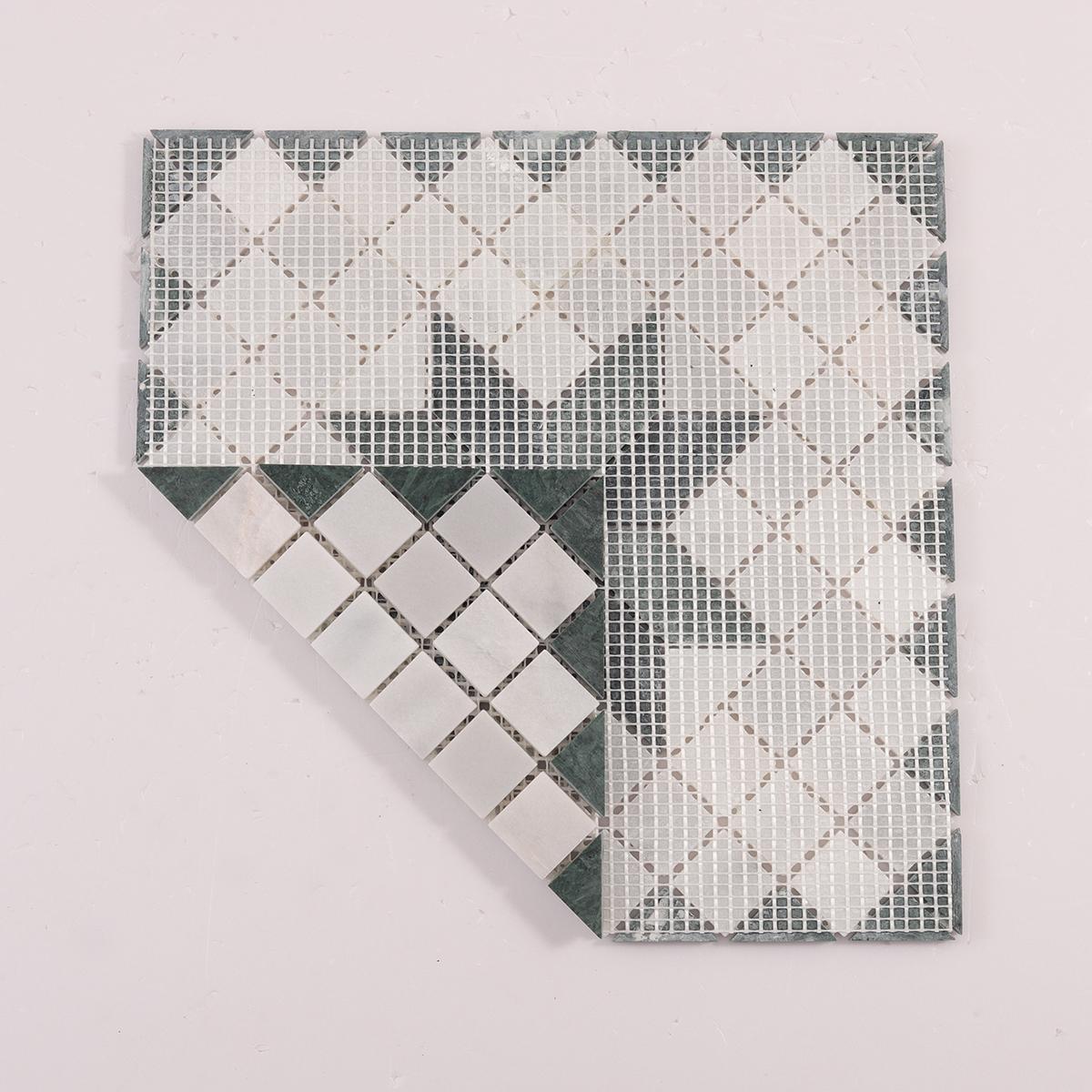 Carrara White & Green Star Marble Mosaic Tiles — mosaic ghép nghệ thuật bằng đá marble trắng & xanh lục