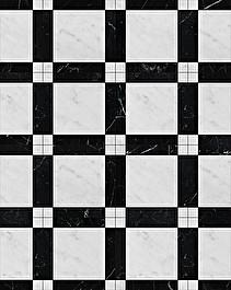 Sàn họa tiết marble Petit Marbre Carré — Carrara trắng và Marquina đen, Rochelle Couture