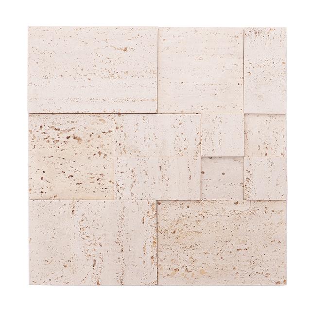 3D Beige Square Seamless Connection Travertine Marble Tile — mosaic vuông bằng đá travertine beige