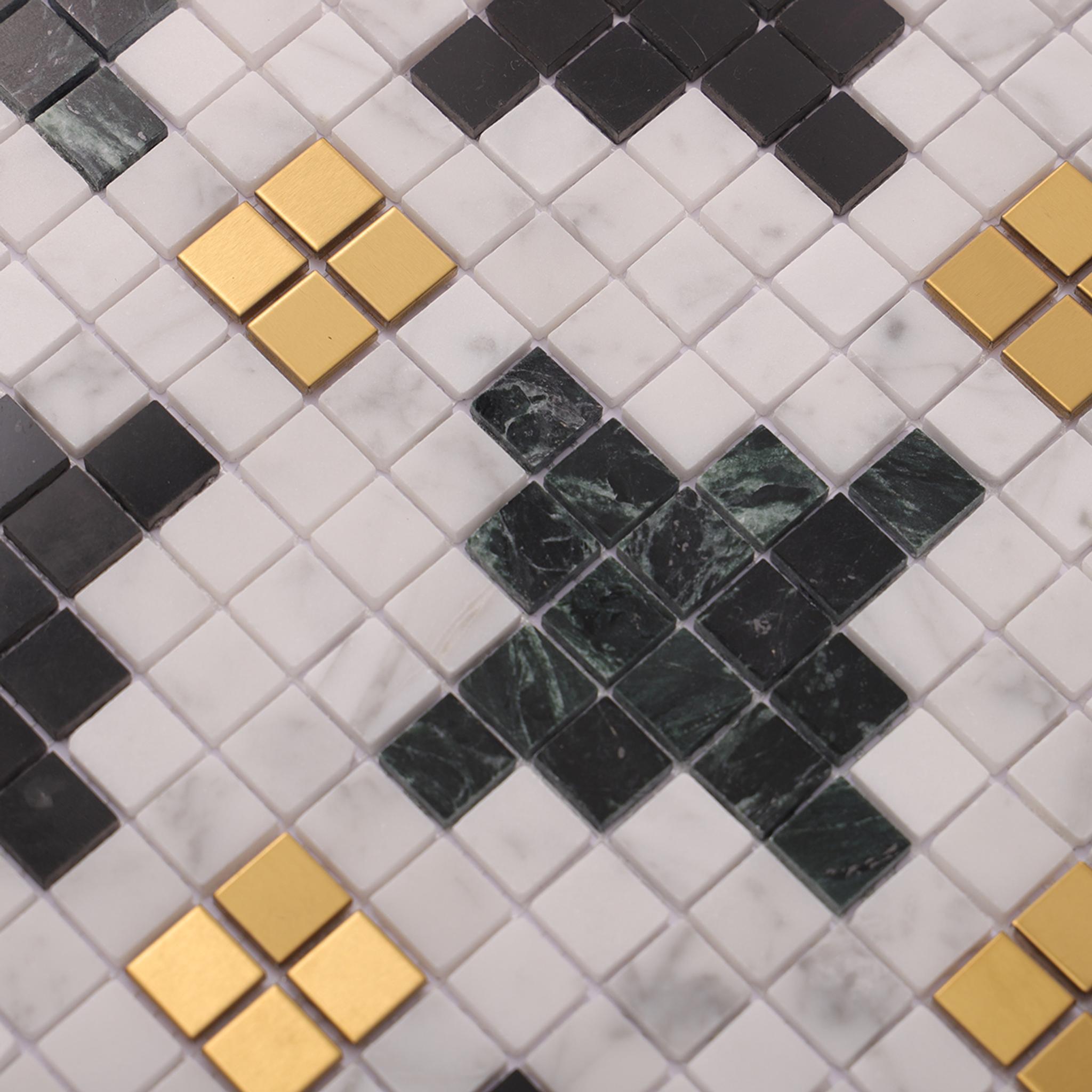 Green White Mix Gold Marble Metal Square Mosaic Tiles — mosaic vuông bằng đá marble trắng & xanh lục