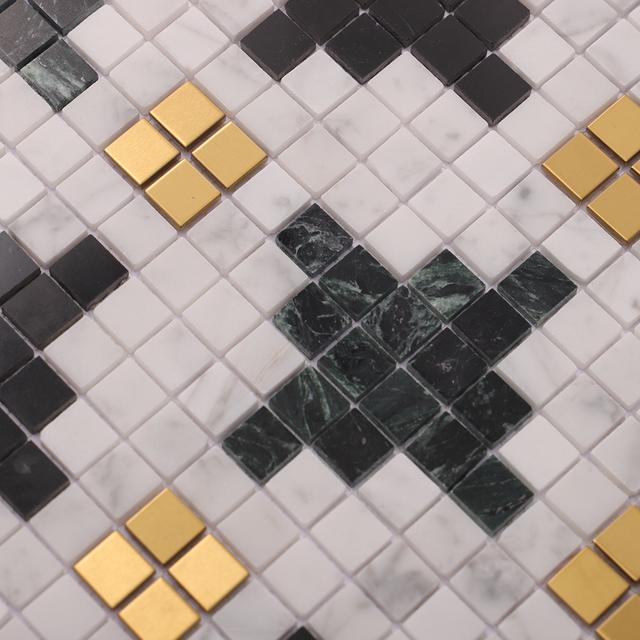 Green White Mix Gold Marble Metal Square Mosaic Tiles — mosaic vuông bằng đá marble trắng & xanh lục