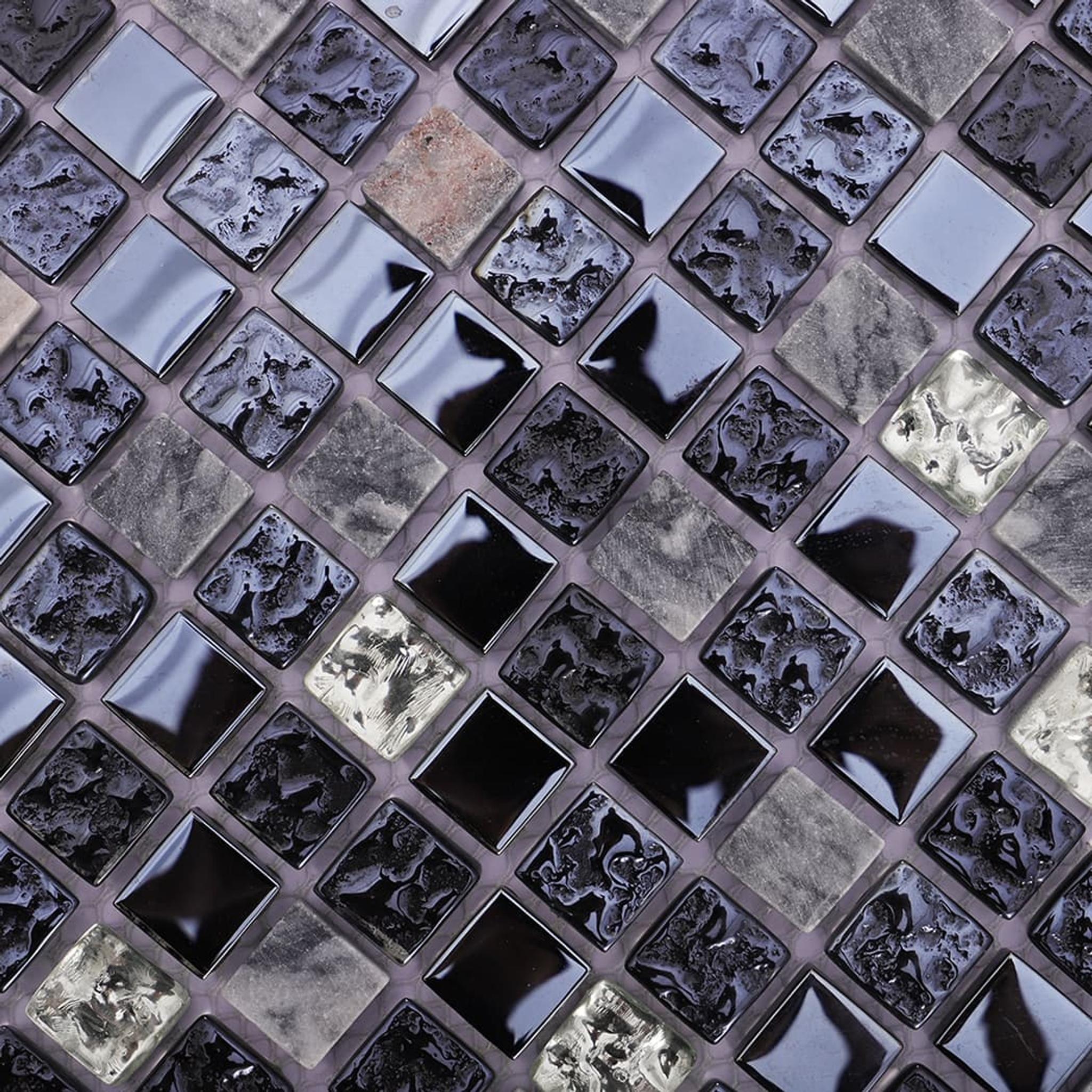 Black Silver Glass and Stone Mosaic Tile For Wall and Floor — mosaic ghép nghệ thuật bằng thủy tinh đen & bạc
