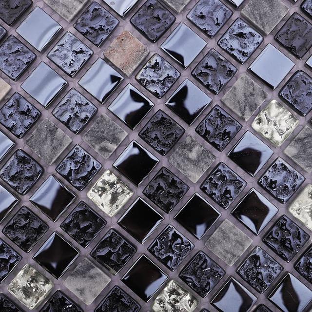 Black Silver Glass and Stone Mosaic Tile For Wall and Floor — mosaic ghép nghệ thuật bằng thủy tinh đen & bạc