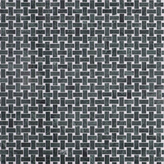 Verde Green and White Marble Basketweave Mosaic Tiles — mosaic đan rổ (basketweave) bằng đá marble trắng & xanh lục